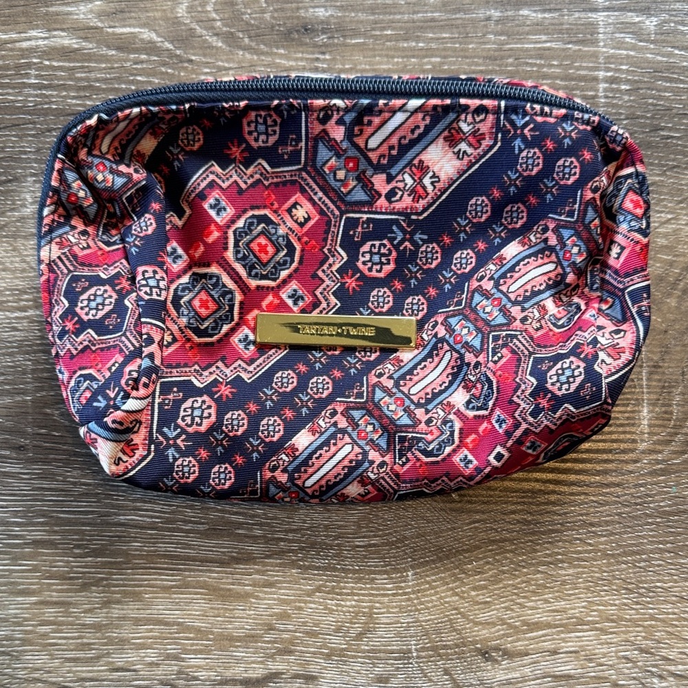 Tartan + Twine Navy and Red Patterned Cosmetic Pouch